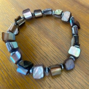 Beige Brown Abalone Mother of Pearl Stretch Bracelet